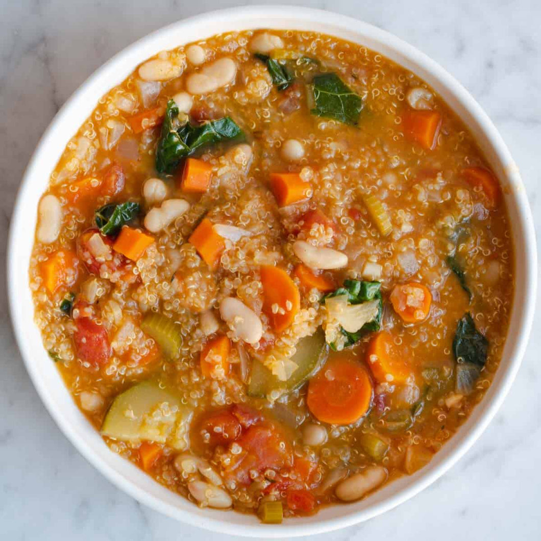 Hearty Quinoa, White Bean and Kale Soup