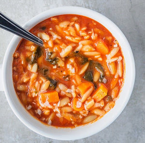 Fire Roasted Tomato & Vegetable Soup with Orzo & Romano