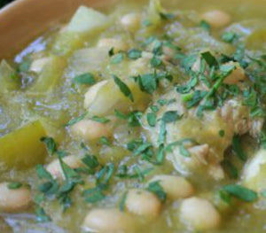 Chili Verde Stew with Beans, Hominy & Zucchini