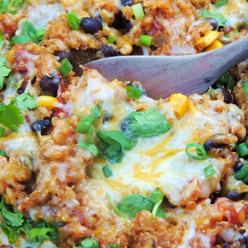 Veggie Green Chili, Black Bean & Quinoa Enchilada Bake